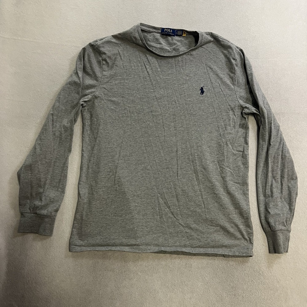 Polo Ralph Lauren Shirt Men's Size Large Gray Long Sleeve Cotton Crew Neck
